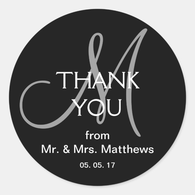 Sticker en Merci Mariage moderne gris noir (Devant)