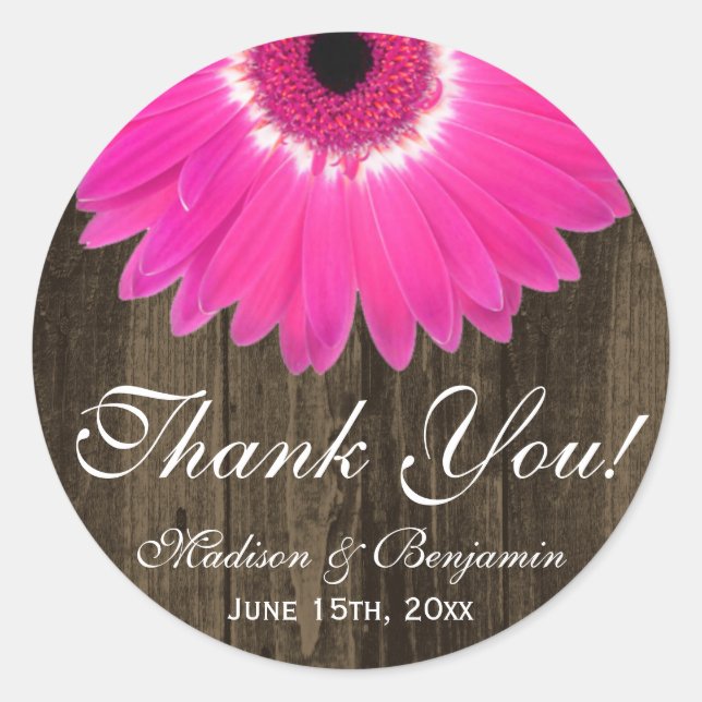Sticker en Merci Mariage rustique rose chaud (Devant)