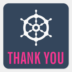 Sticker en Merci nautique bleu marine et rose chau