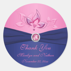 Sticker en Merci rond de 3 po Marine et rose Flora