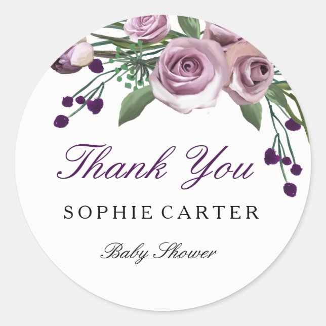 Sticker en Merci Rose violet Floral (Devant)
