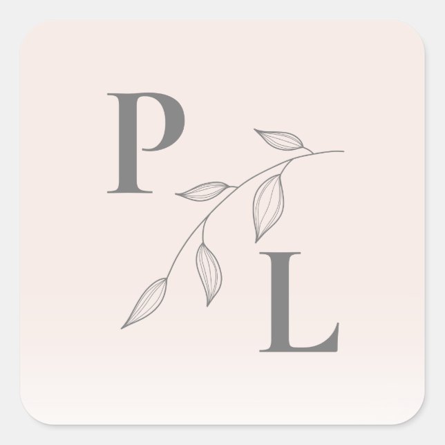 Sticker en monogramme rose pâle botanique (Devant)