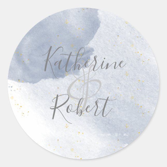 Sticker en or et Mariage bleu Dusty (Devant)