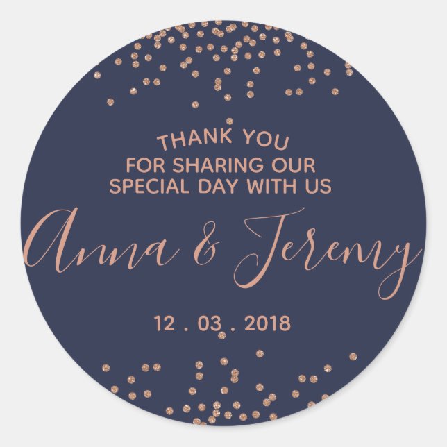 Sticker en or Rose Merci et Confetti bleu marine (Devant)