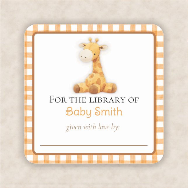 Sticker en plaque de baby shower avec Giraffe à pe (personalized nursery bookplate with giraffe)