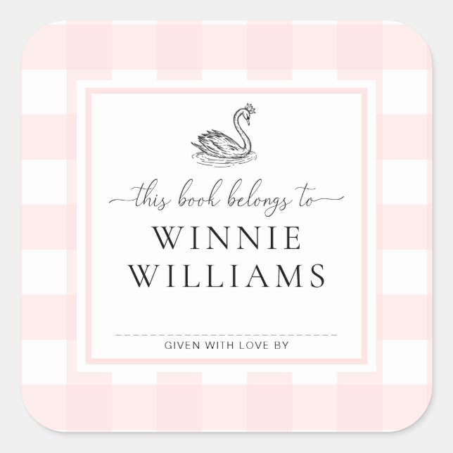 Sticker en plaque de cygne rose En vichy (Devant)
