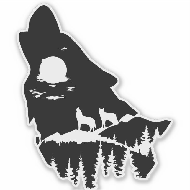 Sticker en silhouette de tête de loup (Devant)