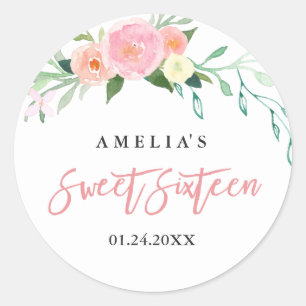 Sticker en Sweet sixteen d'aquarelle végétale