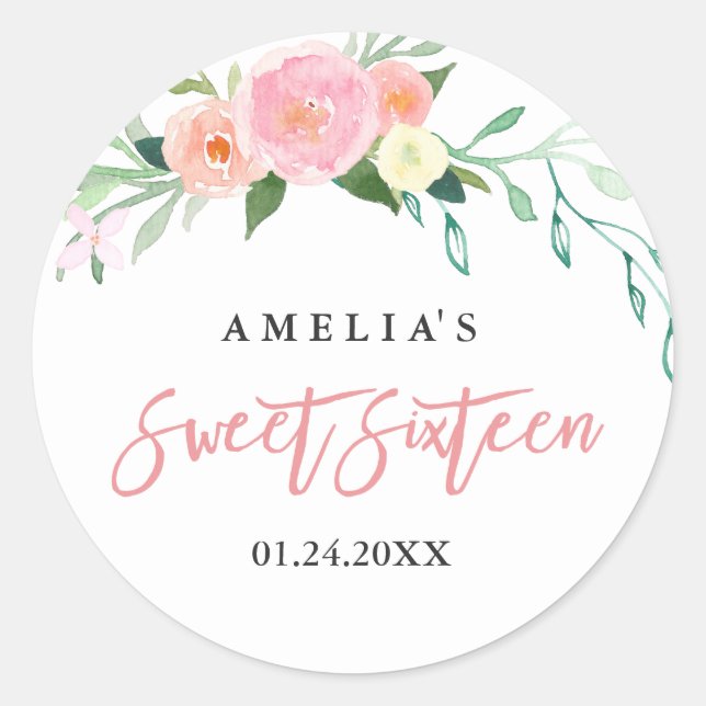 Sticker en Sweet sixteen d'aquarelle végétale (Devant)
