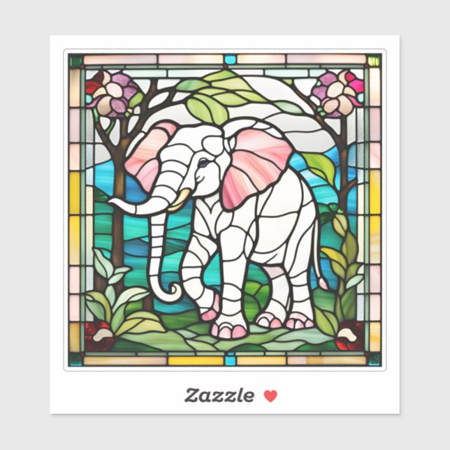 Sticker en verre de couleur Eléphant rose (Feuille)