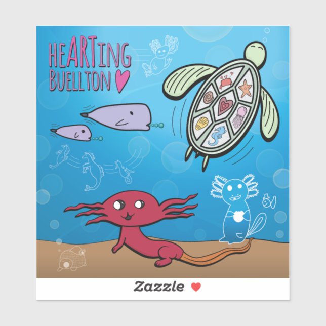 Sticker en vinyle - Axolotls in the Sea- Buellton. (Feuille)