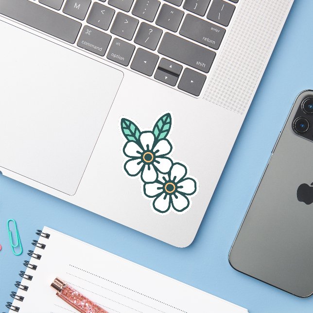 Sticker en vinyle blanc simple et amusant (Ordinateur portable avec iPhone)