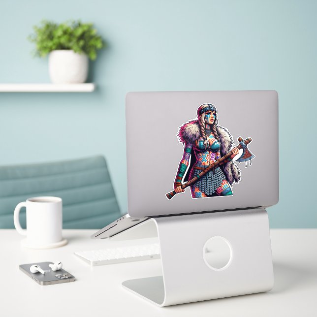 Sticker en vinyle coupé sur mesure : Warrior Woman (Ordinateur portable sur le bureau)