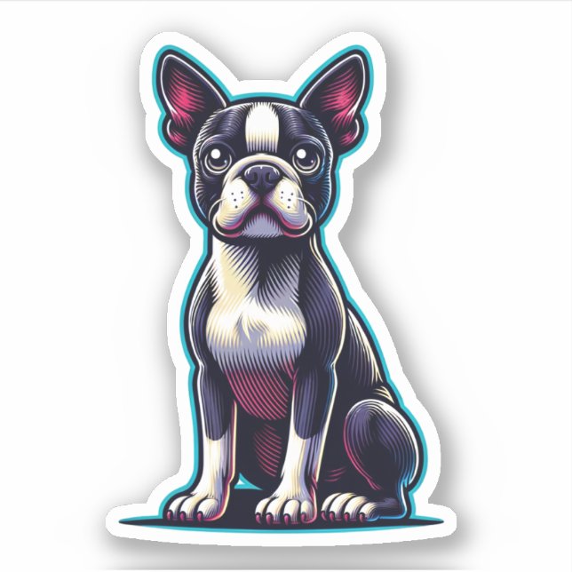 Sticker en vinyle de Boston Terrier (Devant)