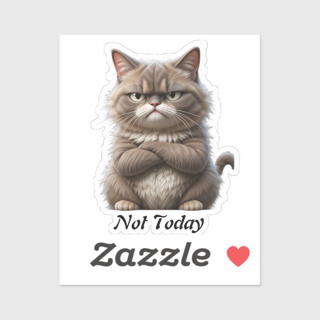 Sticker en vinyle de chat grincheux - "Pas aujourd (Feuille)