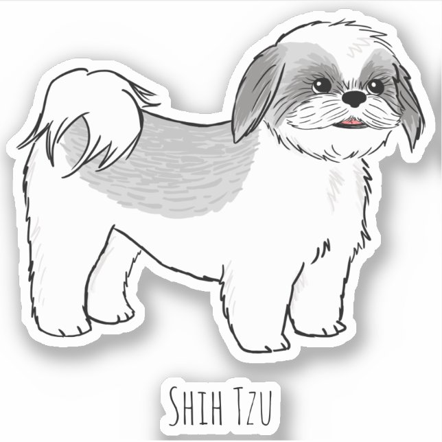 Sticker en vinyle de chien de caricature gris et b (Devant)