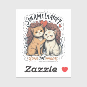 Sticker en vinyle de couple de chat mignon féline