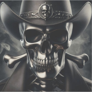 Sticker en vinyle de cow-boy de crâne métallique
