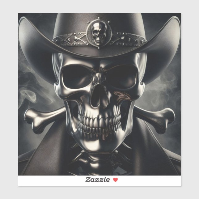 Sticker en vinyle de cow-boy de crâne métallique (Feuille)