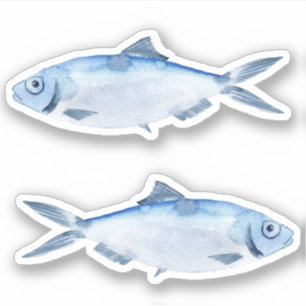 Sticker en vinyle de poisson bleu aquarelle