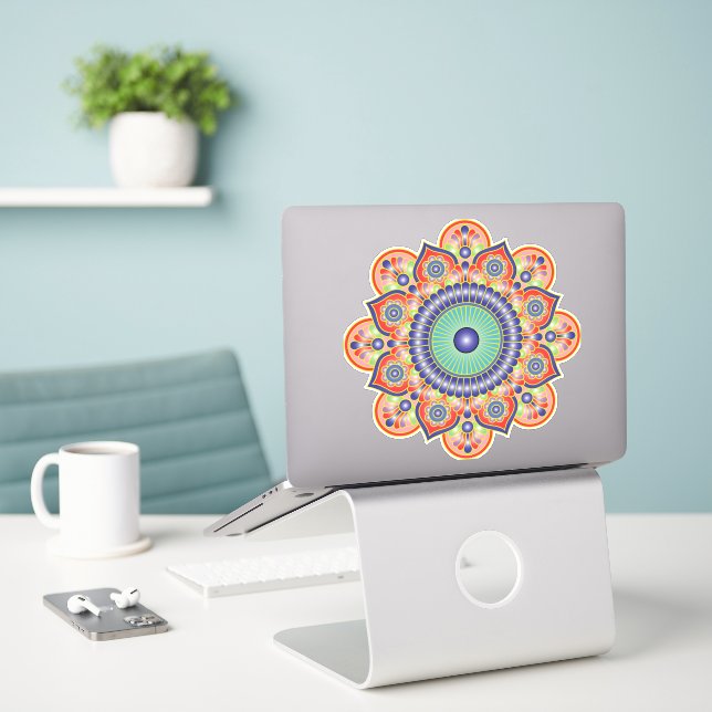 sticker en vinyle mandala rose (Ordinateur portable sur le bureau)