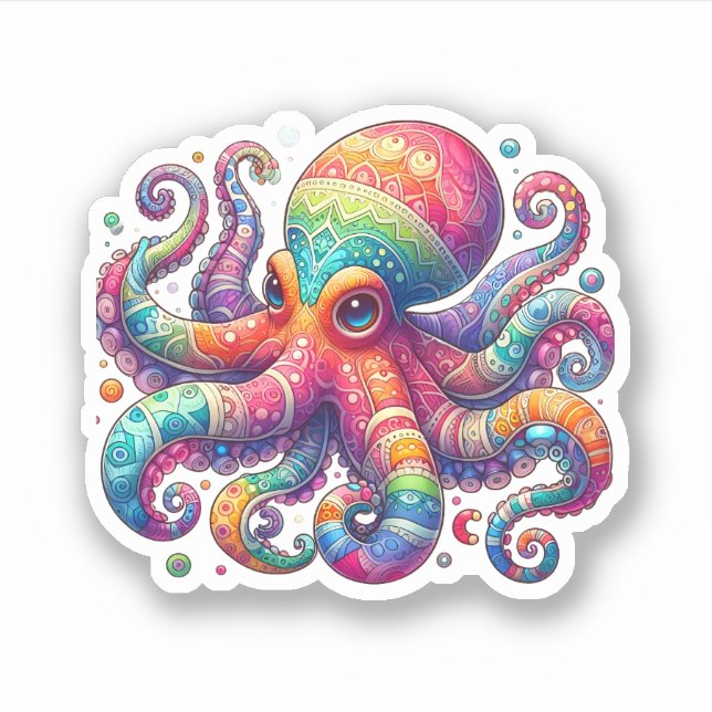 Sticker en vinyle octopus coloré (Devant)