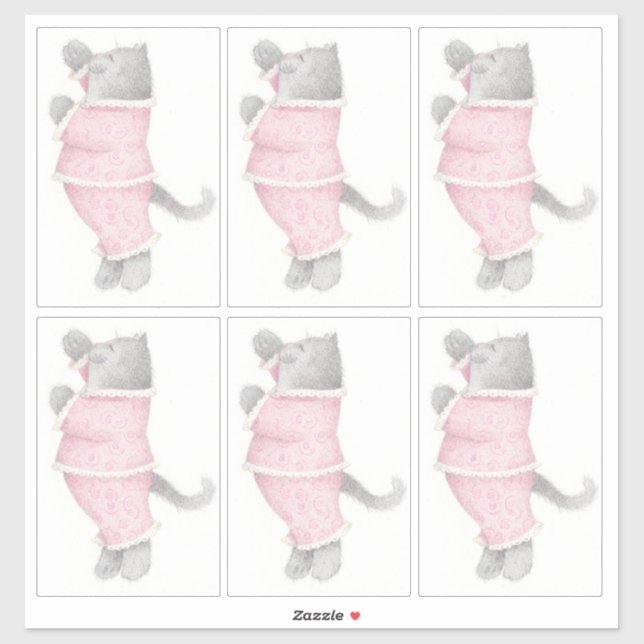 Sticker en vinyle PINK PAJAMAS CAT 14"X14" (Feuille)