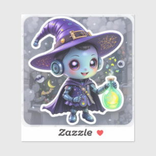 Sticker en vinyle Robot en sorcière Kawaii avec po