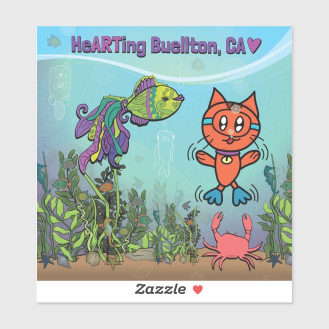 Sticker en vinyle - Scuba Cat - Buellton.Art (Feuille)