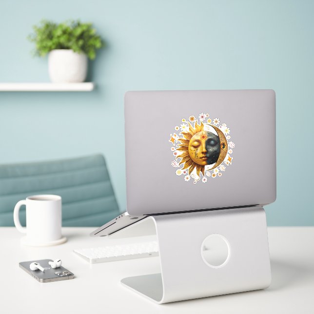 Sticker en vinyle sur mesure Mystic Sun and Moon (Ordinateur portable sur le bureau)