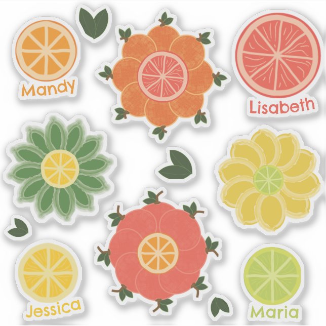Sticker en vinyle sur mesure pour agrumes et fleur (Devant)