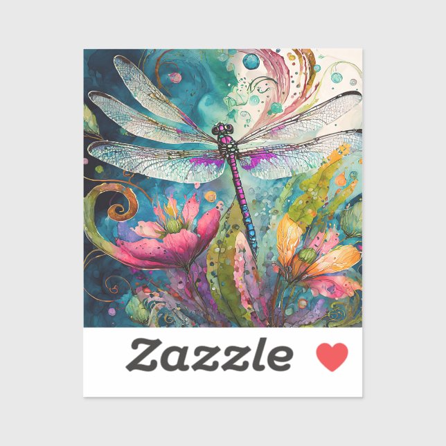 Sticker Encre et stylo Aquarelle Vinyle Dragonfly (Feuille)