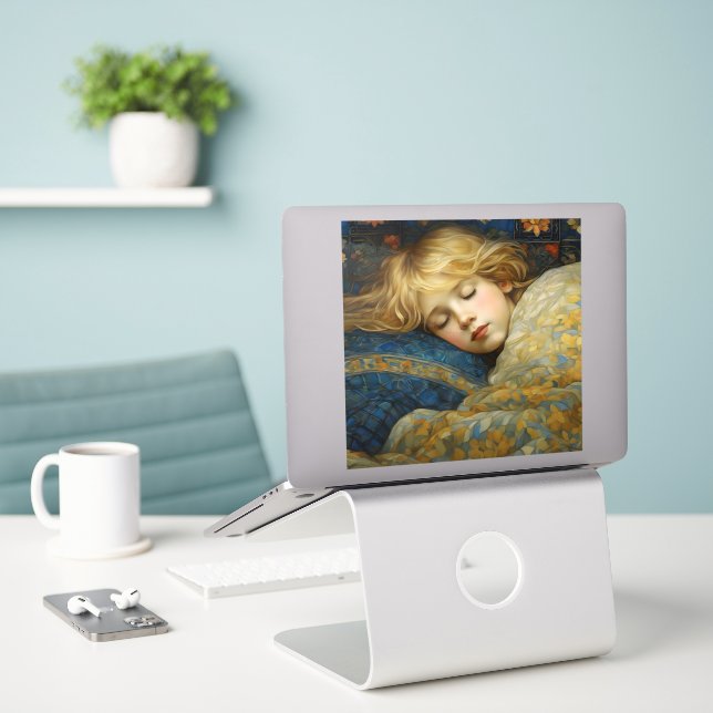 Sticker Enfant dormant rêvé dans une courtepointe fleurie (Ordinateur portable sur le bureau)