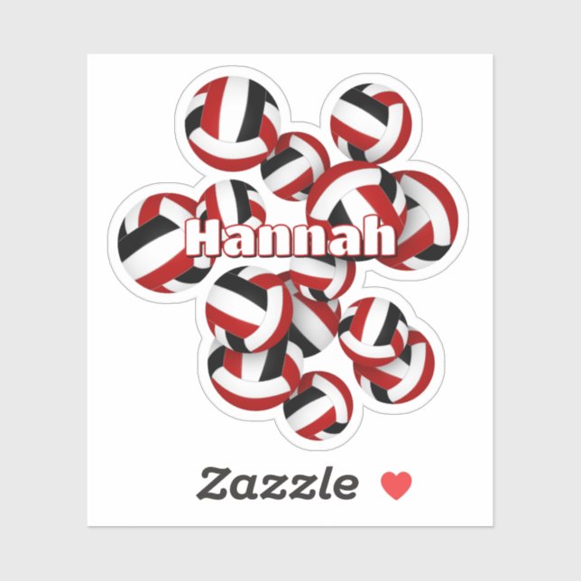Sticker enfants nom rouge noir équipe couleurs volleyballs (Feuille)