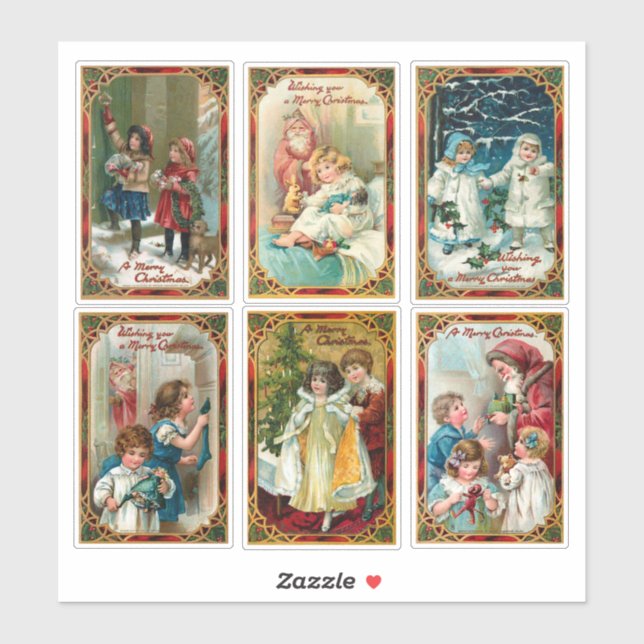 Sticker Enfants vintages et Père Noël (Feuille)