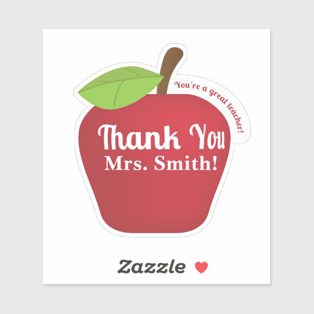 Sticker Enseignant Merci Rouge Pomme personnalisée (Feuille)