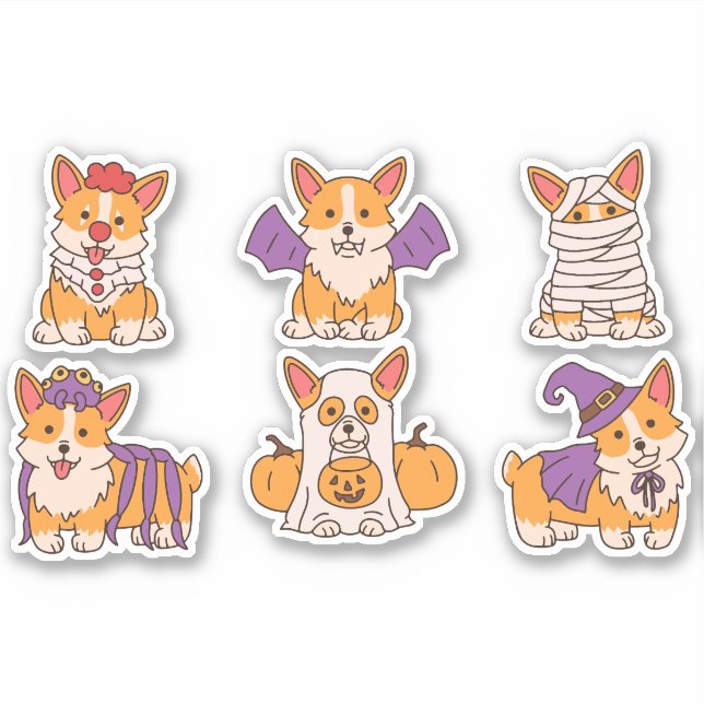 STICKER ENSEMBLE CORGI CUTE HALLOWEEN (Devant)