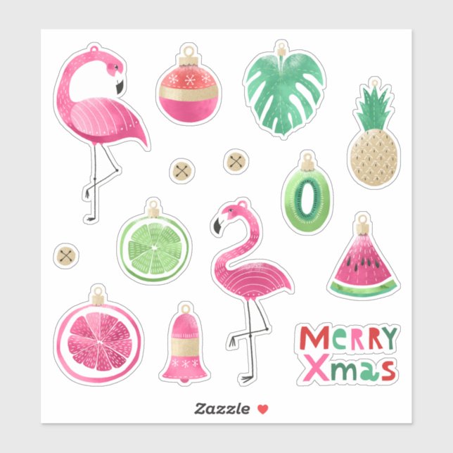 Sticker Ensemble d'autocollants d'ornements de Noël tropic (Feuille)