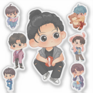 Sticker Ensemble d'autocollants en vinyle de garçon chibi 