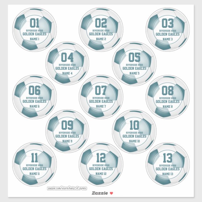 Sticker ensemble de 13 turquoise blanc équipe de football  (Feuille)
