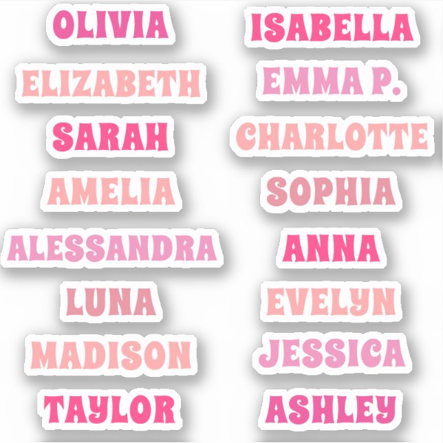 Sticker Ensemble de 16 noms personnalisés pour fille rose  (Devant)