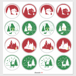 Sticker Ensemble de 16 scènes hivernales de Noël vert-roug