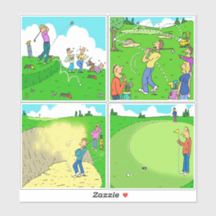 Sticker Ensemble de 4 dessins humoristiques de golf.