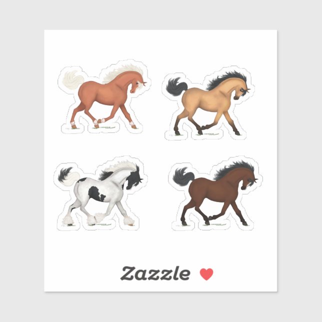 Sticker Ensemble de 4 Sorrel, Buckskin, Gitans et Chevaux  (Feuille)