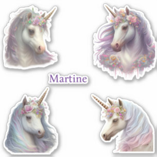 Sticker Ensemble de 4 Unicorne Nom personnalisé Coupe pers