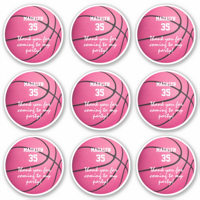 Sticker ensemble de 9 sports de basket rose en faveur étiq (Devant)