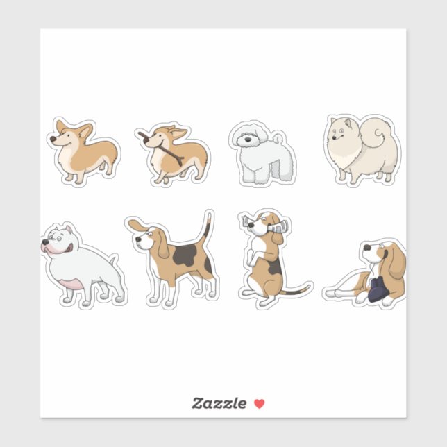 Sticker ensemble de chiens mignons (Feuille)