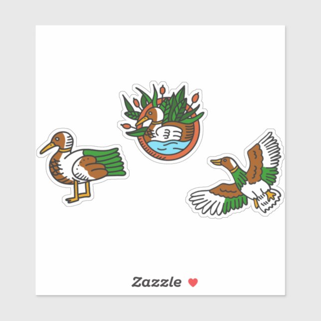 Sticker Ensemble de dessin animé de tatouage de canard vin (Feuille)