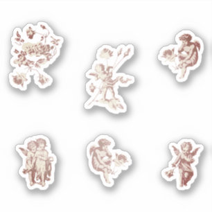 Sticker Ensemble de fleurs d'anges chérubins cupidons rose