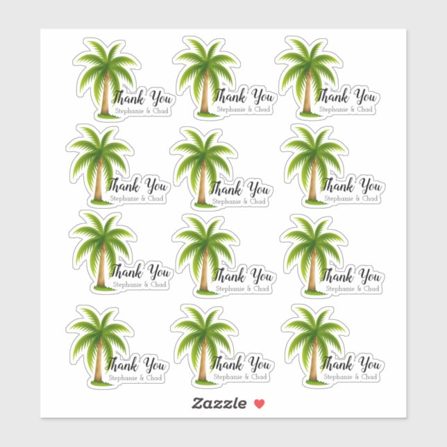 Sticker Ensemble de Mercis Mariages Tropical Palm Tree (Feuille)